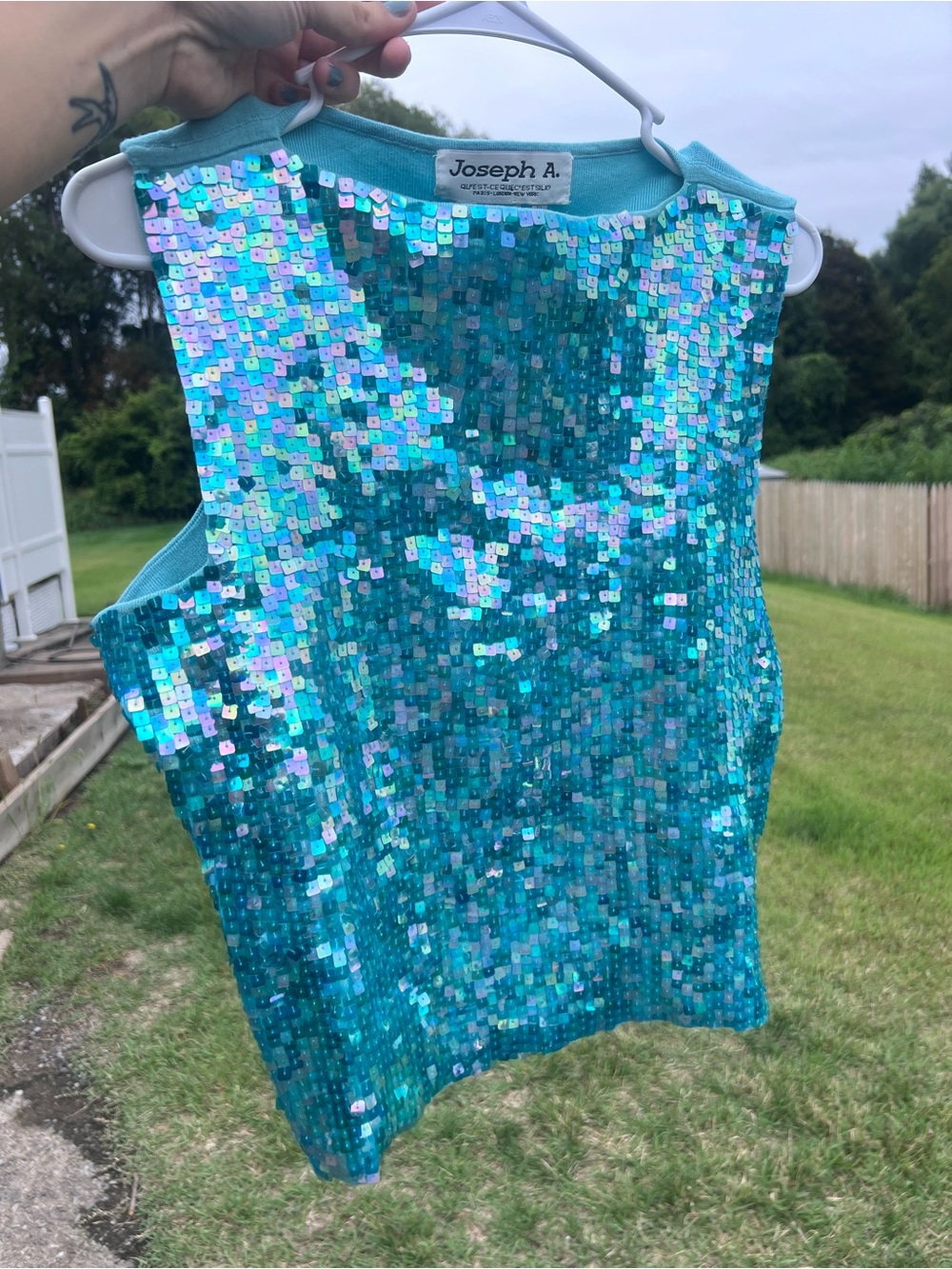 Vintage Joseph A. Aqua Blue Sequined Silk Blend Tank Top - Size XL